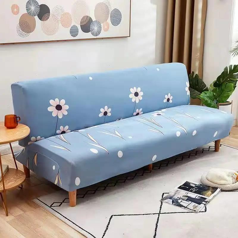 Printed Stretch Geometry Sofa Bed Cover Full Folding Armless Elastic Couch Slipcover Without Armrest