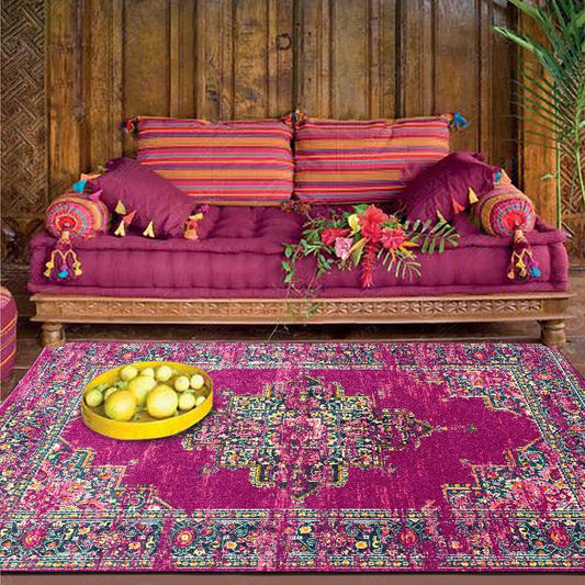 Retro Rose Purple Carpet Persian Ethnic Style Kitchen Carpet Living Room Bedroom Bedside Non-slip Carpet Floor Mat