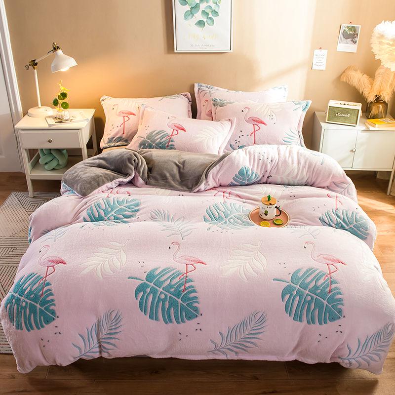 WTEMPO Soft Warm Coral Fleece Bedding Set Winter Sheet Bedspread Sofa Wash Flannel Duvet Cover Set