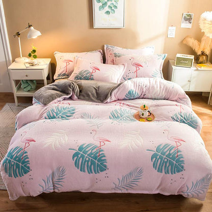WTEMPO Soft Warm Coral Fleece Bedding Set Winter Sheet Bedspread Sofa Wash Flannel Duvet Cover Set