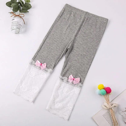 Girls' Cropped Trousers Summer Thin Children's Modal Lace Leggings Female Baby Outer Wear Pants