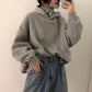 Women Fashion Autumn Winter Thickened Loose Hoodies High Collar Letter Embroidery Oversize Pullover