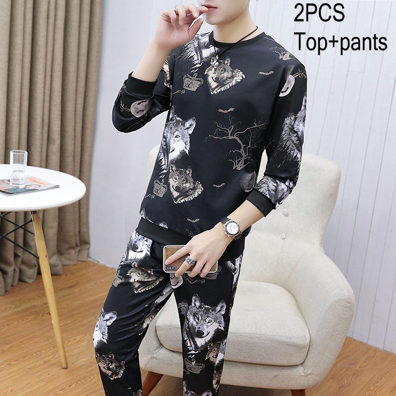Trendy Men's Suit Casual Large Loose Sweater Fat Plus Two Piece Set