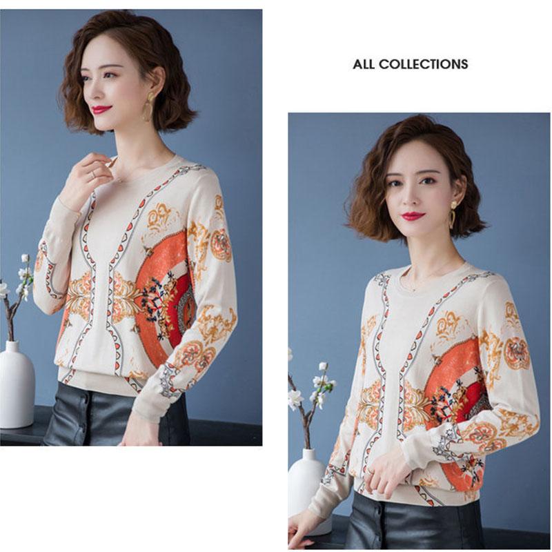 Ethnic Style Printed Sweater Cashmere Knitted Bottoming Sweater Women Winter Warm Woolen Sweater Plus Size Jumper Tops