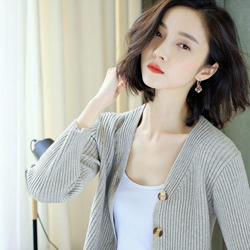 Short Knitted Jacket Spring and Autumn Korean Tops Pure Color Cardigan Youth Women's Sweater
