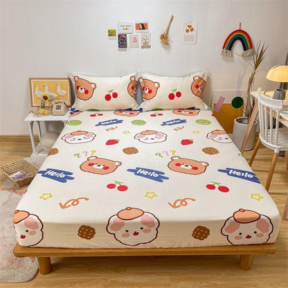 Three-piece Pillowcase with Thickened Non-slip Protective Cover Cotton Bedspread Mattress Cover Sheet