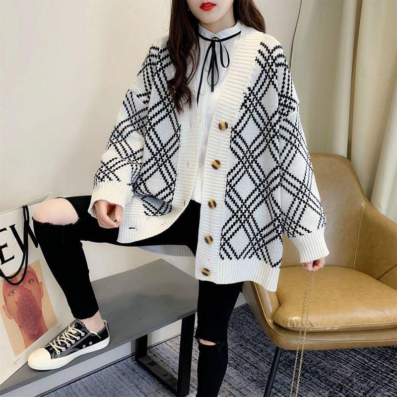 Autumn and Winter Lazy Style Long Sleeve Sweater Korean Loose V-neck Sweater Loose Jacket