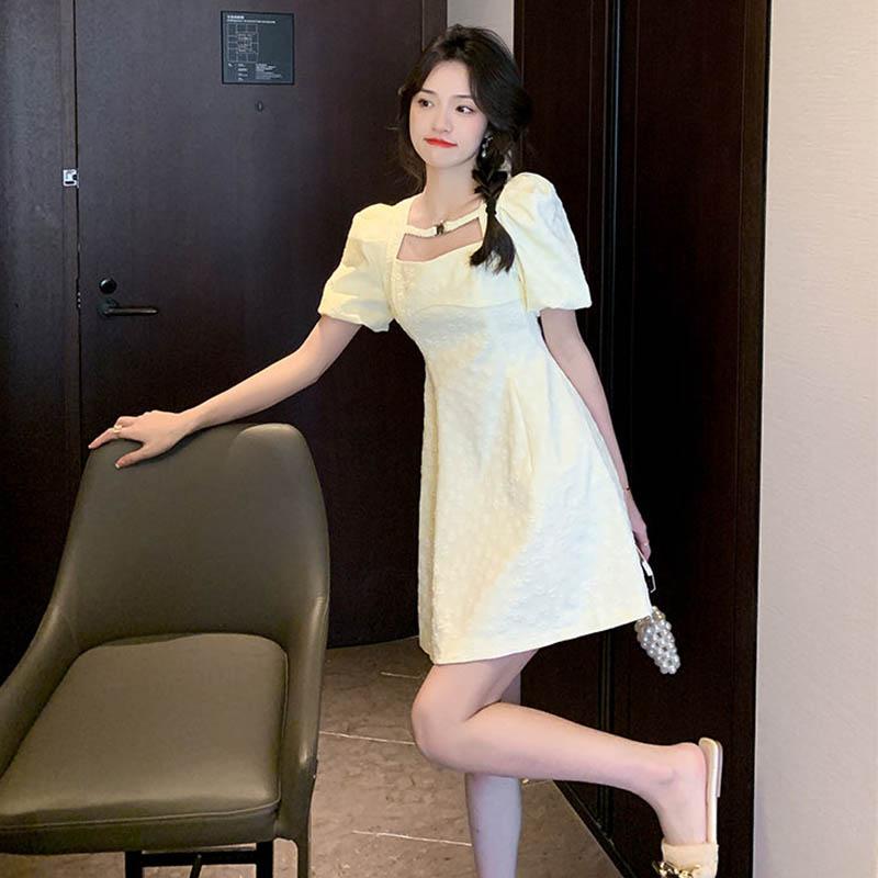 French Sweet Puff Sleeve Princess Dress Ladies Summer Style Small Short Sleeve Dress