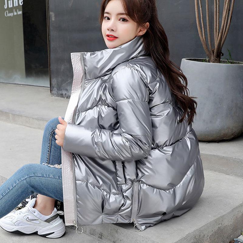 Winter Short Thick Cotton-padded Jacket Korean Version of Loose Bright Cotton-padded Jacket Casual Stand-up Collar Ladies Down Padded Jacket