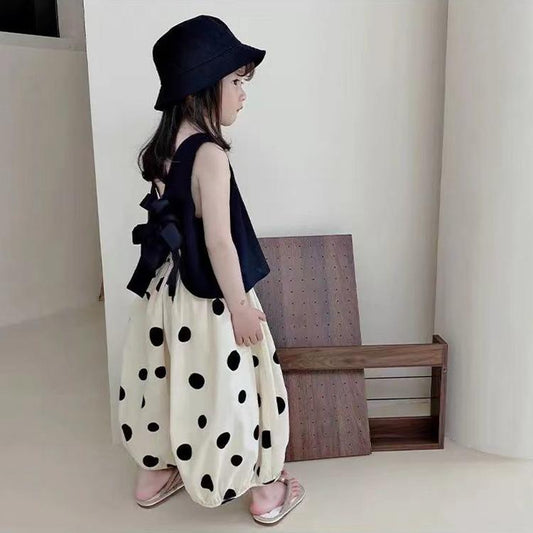 Children's Suit Summer Wear Thin Girls Butterfly Dew Back Vest Sleeveless Casual Pants Lantern Pants Wide Leg Pants Korean Two Piece Set