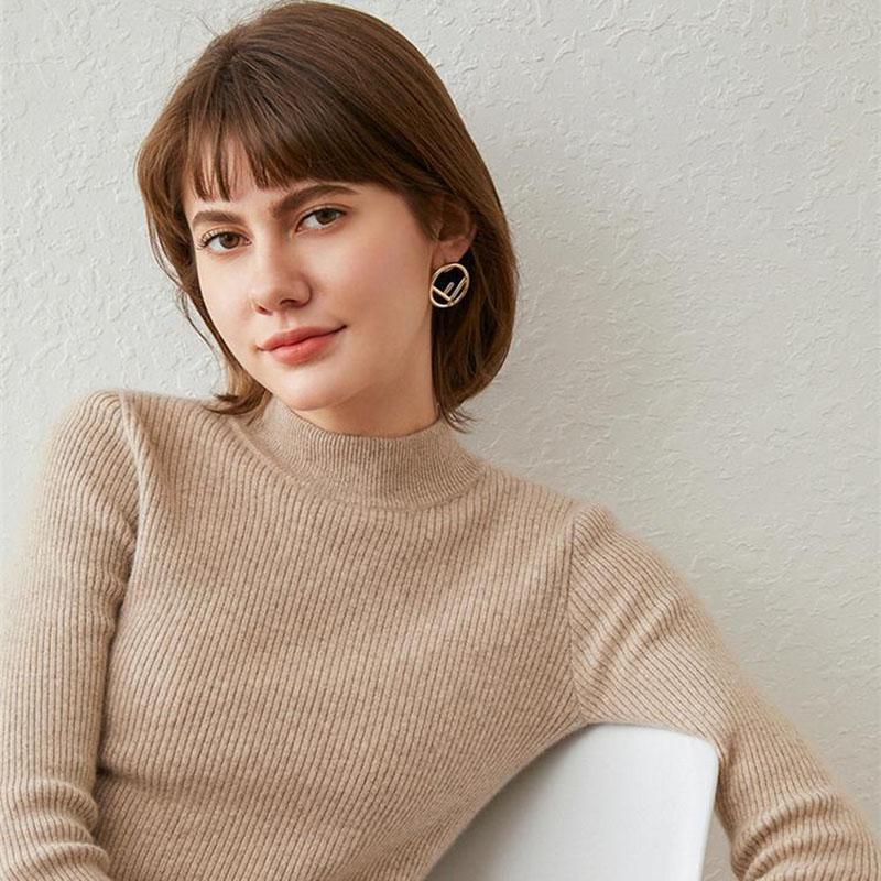 Wealthy Bird Autumn and Winter Cardigan Women's Self-cultivation Solid Color Thickening Half High Neck Cashmere Knitted Sweater Bottoming Shirt Tide