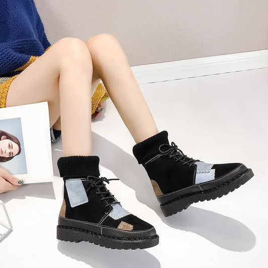 High-top Martin Boots Women's Retro Short Boots Autumn and Winter Versatile Flat Soft Soled Snow Cotton Boots