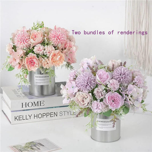 European-style Hand Holding Simulation Bouquet Colorful Peonies Ornaments Silk Cloth Fake Flowers Indoor Living Room Wedding Home Decoration