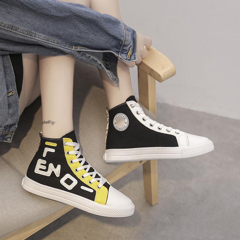 Ladies High-top Canvas Shoes Korean Style Student Board Shoes for Spring and Summer All-match Casual Sports Shoes