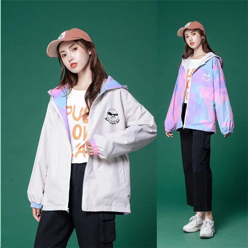 Reversible Jacket Women Loose Spring and Autumn Baseball Uniform Jacket Double-sided Wear Top