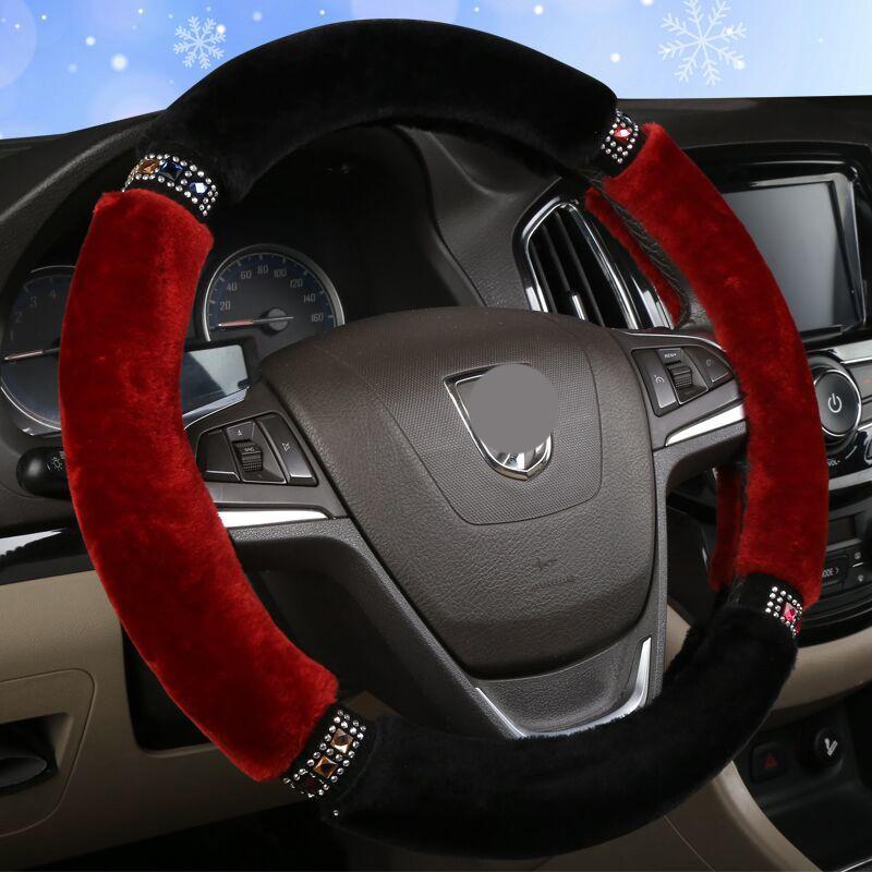 Universal Car Steering Wheel Cover Set 37-38cm Diameter Soft Plush Rhinestone Interior Trim Family Car SUV Pickup Accessories