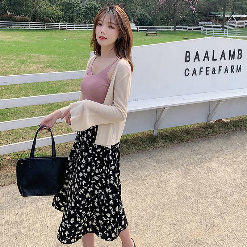 Summer Sweet Floral Skirt Women's Korean Style All-match Flowers Printed Skirt A-line High Waist Slim Retro Long Dress