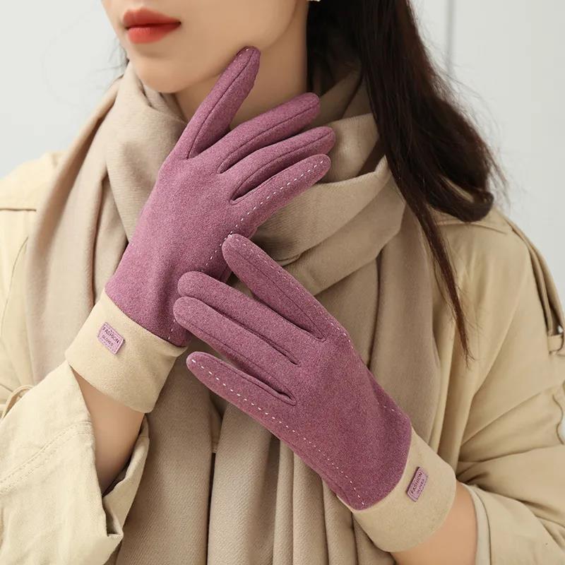Gloves Female Winter Plus Velvet Warm Korean Version Cute Student Cold-proof Touch Screen Riding Velvet Gloves