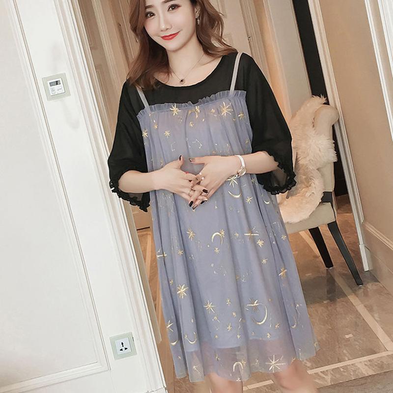 Summer Dress Chiffon Gauze Plus Sequins Fake Two-piece Small Girl Dress