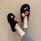 Hairy Slippers Women Winter Warm Comfortable and Cute All-match Flower Cotton Slippers Home Slip-resistant Women's Cotton Slippers