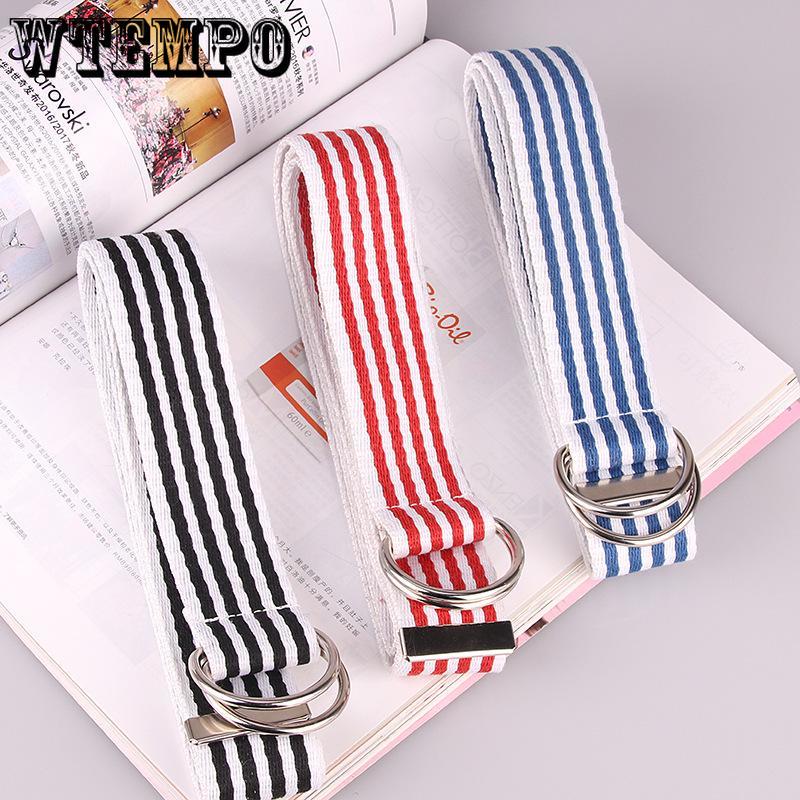 Canvas belt women Double ring buckle simple wild denim Decorative belt trend fashion belt