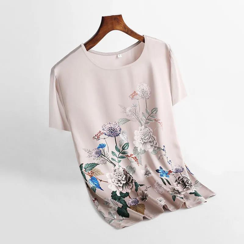 Ice Silk Round Neck Short-sleeved Top Summer Positioning Printing Short-sleeved T-shirt Plus Size Women's Bottoming Shirt