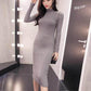 Autumn and Winter Long Over-the-knee Sweater Skirt Half High Neck Bottoming Slim Dress Thickened Hip Knitted Dress