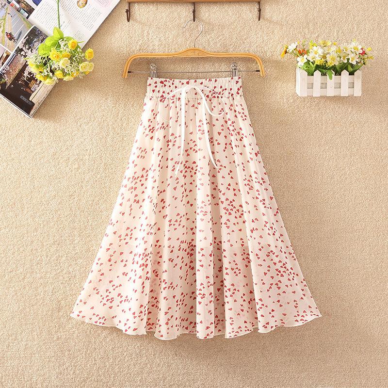 Floral Skirt Women's High Waist Mid-length Summer Fashion Casual Printed Chiffon Skirt