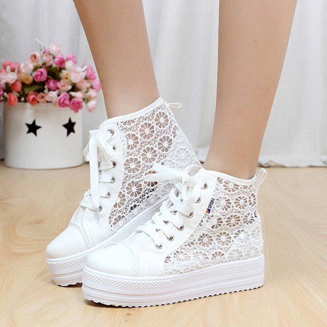 Cutouts Lace Canvas Shoes Hollow Floral Print Breathable Platform Women Casual Shoes Woman