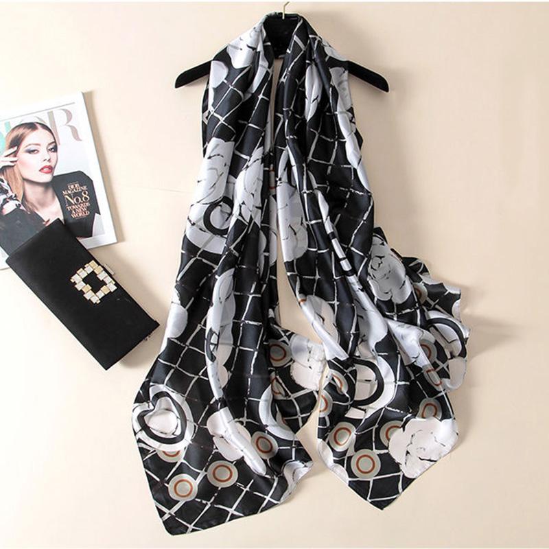 Flower Wrap Shawl Silk Imitation Satin Women Elegant Scarf  All-match Headscarf Sunscreen Gauze Shawl