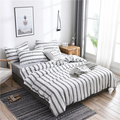 3/4 Pcs Set Light Weight Wide Multicolor Stripes King Pillow Cover Quilt Cover Soft Bedding