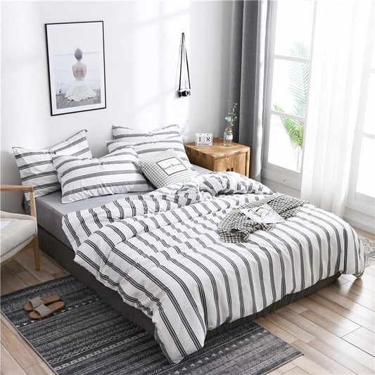 3/4 Pcs Set Light Weight Wide Multicolor Stripes King Pillow Cover Quilt Cover Soft Bedding