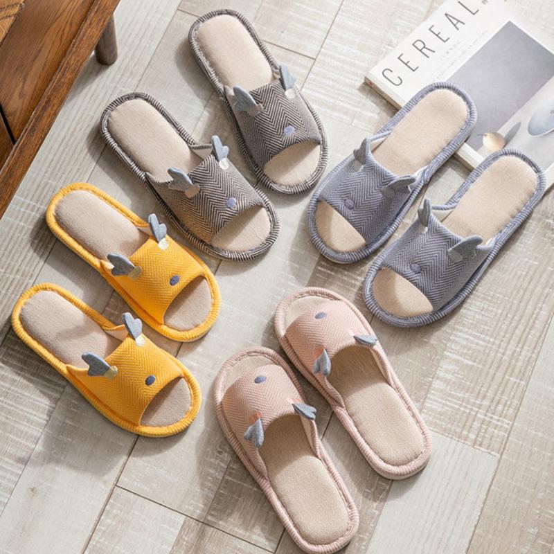 Cotton Linen Slippers Home Indoor Linen Slippers Female Spring and Autumn Non-slip Net Celebrity Cute Thick-soled Slippers