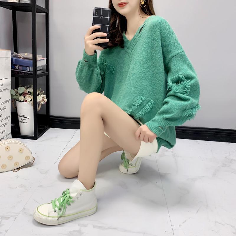 Spring and Autumn Ins Style Tassel Sweater Mid-length Loose Knit Jacket Pure Color Simple Female Top