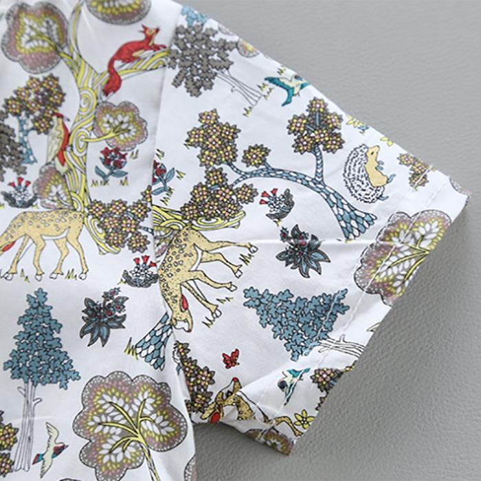 Children's Clothing Boys' Middle and Small Children's Set 1-4 Year Old Baby Stand Collar Leaf Animal Shirt Shorts Suit