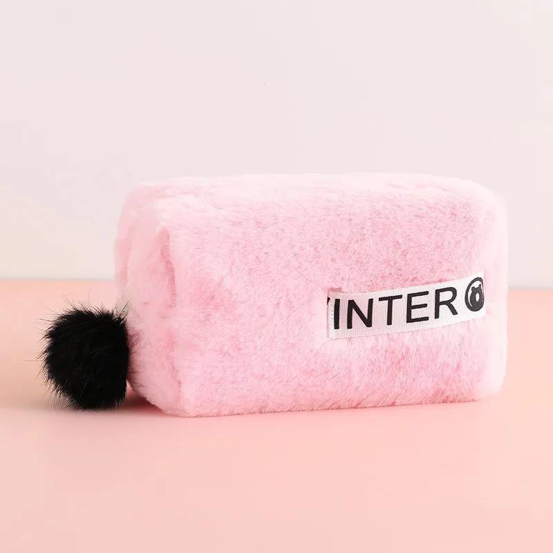 Winter Fur Cosmetic Bag Large Capacity Travel Multi-function Girl Plush Cosmetic Bag Fur Ball Decoration