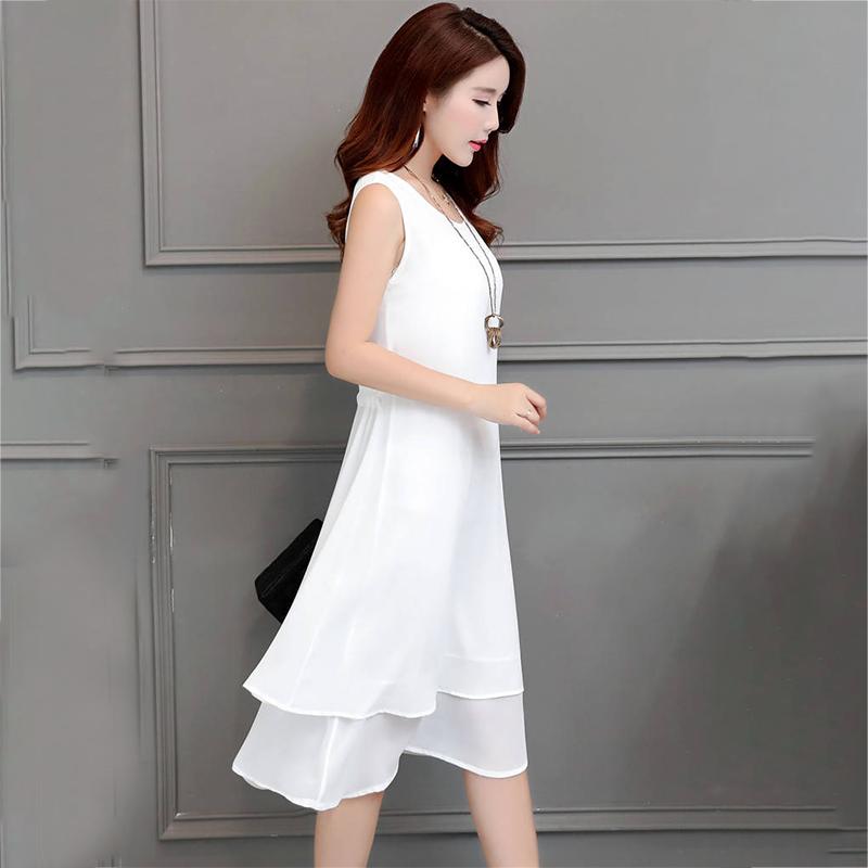 Vest Dress Chiffon M-XXXXXL Plus Size Summer Chinese Style Solid Ruffle Over-the-knee Dress
