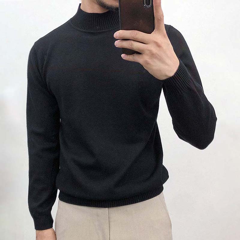 2020 Autumn and Winter Solid Color High Collar Sweater Men's Thin Section Slim Sweater Pullover