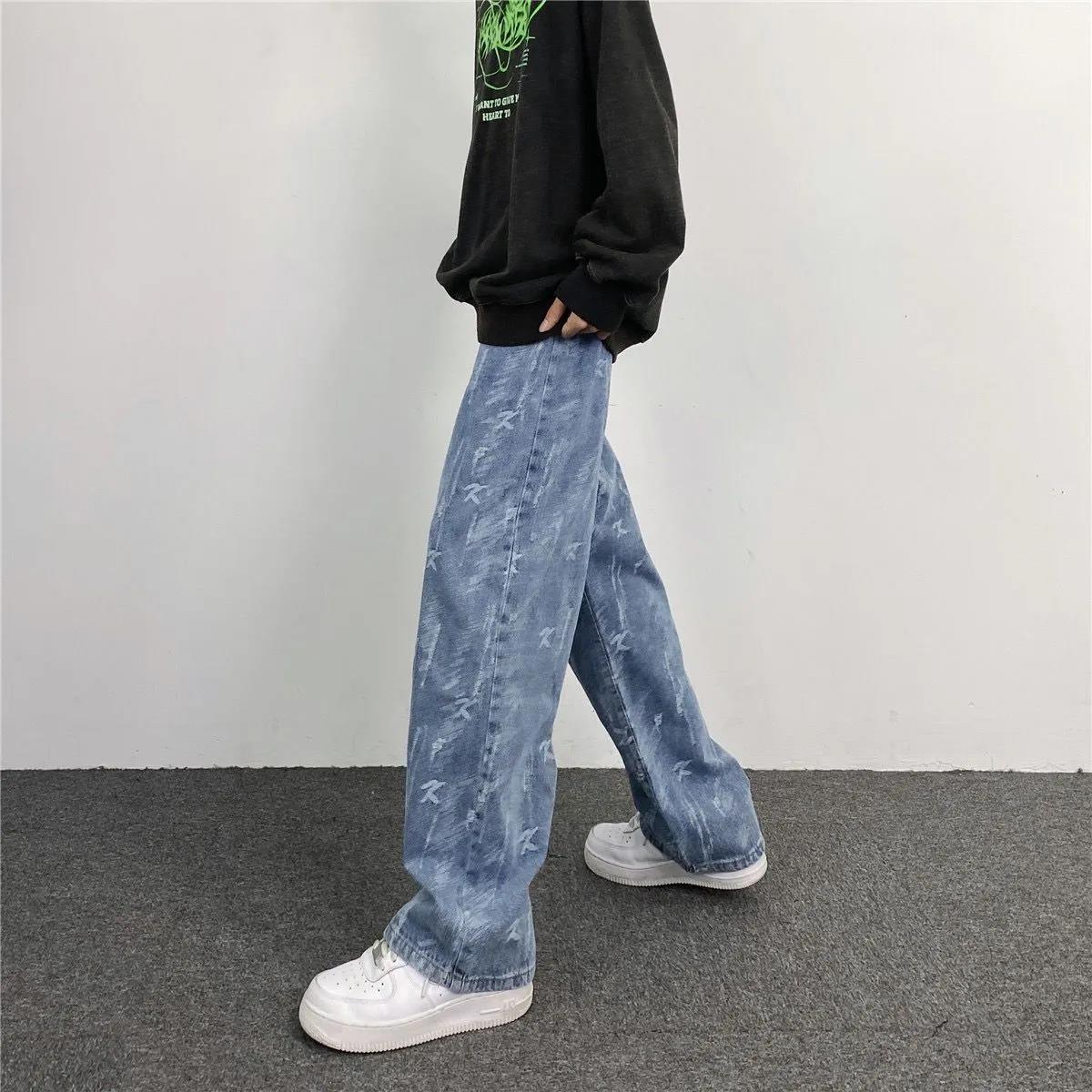 Men's and Women's New Jeans Women's Ins Trend Fashion All-match Casual Loose Straight Wide-leg Pants Men's and Women's Trousers