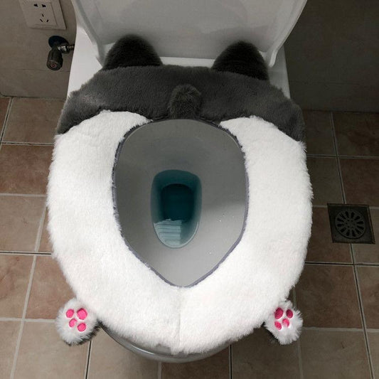 Cartoon Cute Household Toilet Seat Cover Plush Corgi Butt Universal Four Seasons Toilet Winter Toilet Cushion Trap