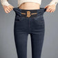 High-waisted Abdomen Stretch Jeans Plus Velvet Thickening Women's Elastic Waist Slim-fit and Warm Feet Pencil Long Pants