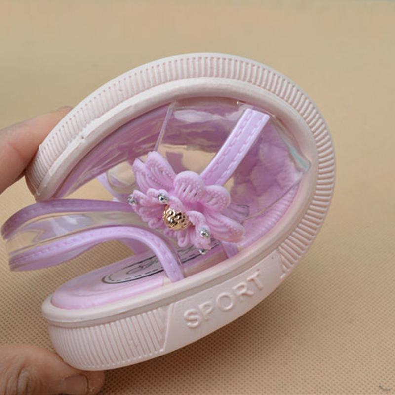 Girls Sandals Summer Flowers Children Princess Crystal Shoes Flat Non-slip Plastic Sandals for Students