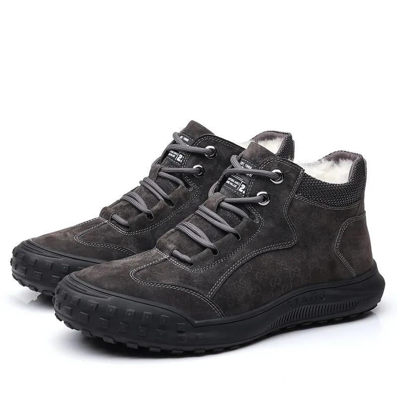 Men's Cotton Shoes, Leather and Wool Plus Velvet, Thick Warmth, Leisure High-top Snow Boots