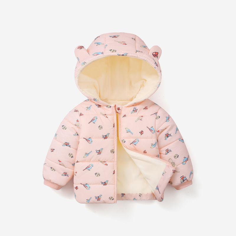 Girls' Windproof and Warm Down Jacket Lightweight Winter Plus Velvet Padded Jacket
