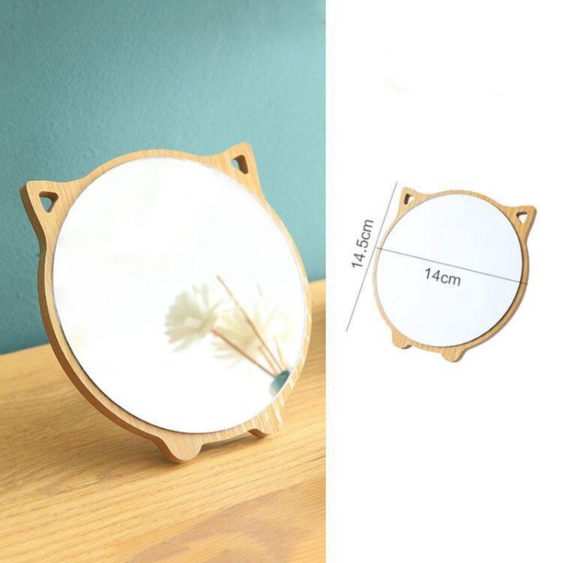 Single Cartoon Wooden Makeup Mirror Desktop Creative PortableHD Thin and Light Travel Student Dormitory Home Bedroom
