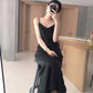 Women's Mid-length Slim Base Sleeveless Dress Pure Color Sexy Shiny Premium Texture Satin Silky Suspender Skirt