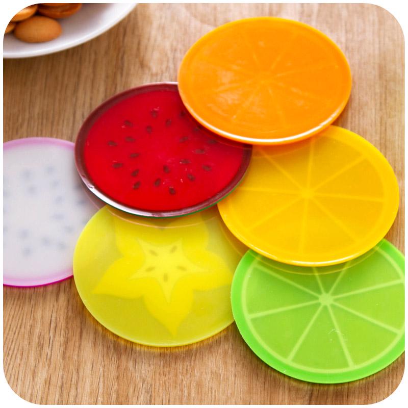 6pcs/10pcs Simple Creative Coaster Colorful Jelly Color Fruit Shape Anti-scalding Non-slip Silicone Insulation Pad Water Coaster