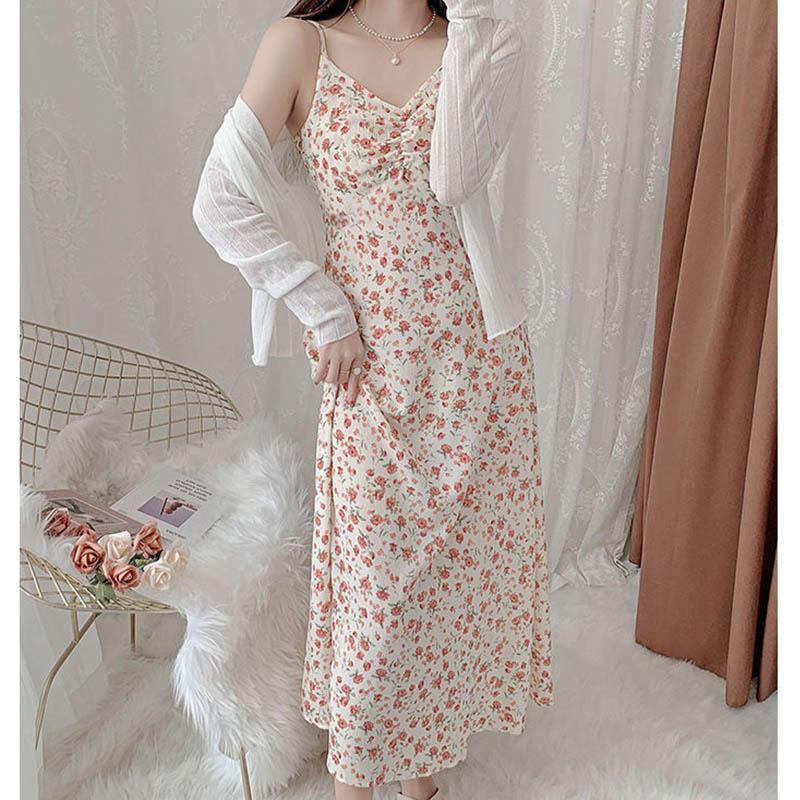 Floral Dress Ladies Suspenders Summer Loose Temperament Gentle Super Fairy Mid-length Dress Trendy