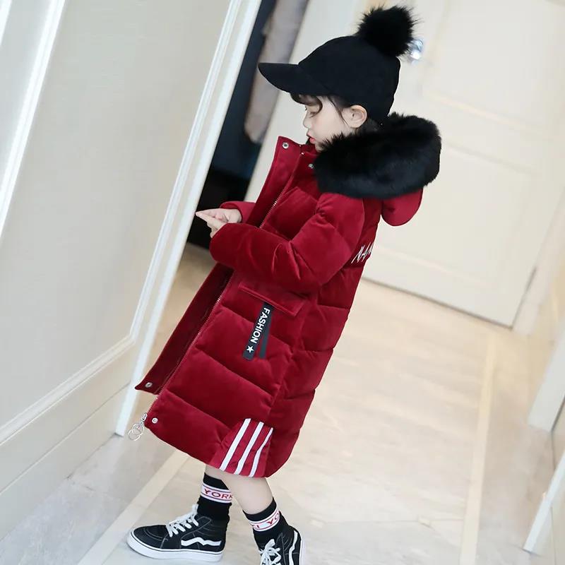 Girls Winter Padded Clothes Children's Thick and Warm Mid-length Gold Velvet Quilted Jacket Girl's Solid Color Fashion Jackets