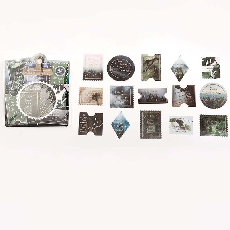 45PCS Stamping Sticker Pack Zhiyi Letter Salt Series Art Handbook Decoration Collage Material Stamp Sticker Small Fresh